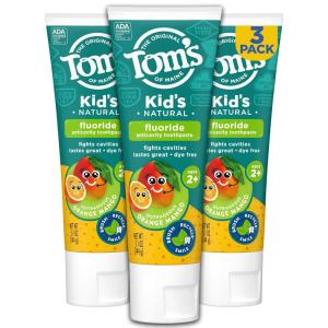 Tom’s of Maine Kids Natural Toothpaste with Fluoride for Ages 2+, ADA Approved, Outrageous Orange Mango, 5.1 ounces (3 Pack)(Orange Mango)