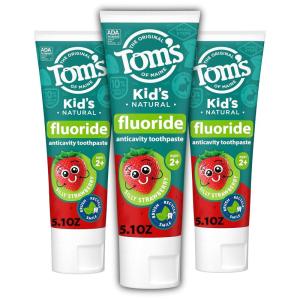 Tom’s of Maine Kids Natural Toothpaste with Fluoride for Ages 2+, ADA Approved, Outrageous Orange Mango, 5.1 ounces (3 Pack)(Strawberry)