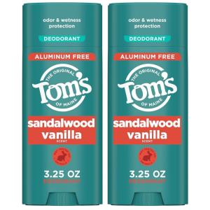 Tom’s of Maine Mountain Spring Natural Deodorant for Men and Women, Aluminum Free, 3.25 oz, 2-Pack(Sandalwood Vanilla)