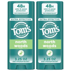 Tom’s of Maine North Woods Antiperspirant Deodorant for Men and Women, 48 HR Odor & Sweat Protection, Patchouli and Lavender Scent, 3.25 oz, 2-Pack(North Woods AP)