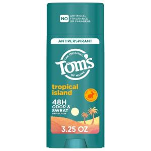 Tom’s of Maine North Woods Antiperspirant Deodorant for Men and Women, 48 HR Odor & Sweat Protection, Patchouli and Lavender Scent, 3.25 oz, 2-Pack(Tropical Island)