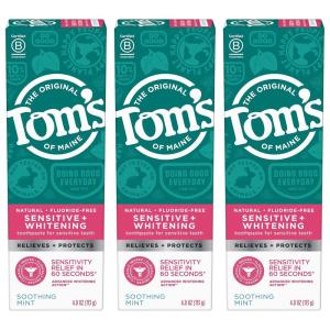 Tom’s of Maine Rapid Relief Plus Sensitive Toothpaste, Fluoride Free, 4.5 Oz, 3 Pack, Sensitive Teeth Toothpaste, Enamel Safe, Builds Arginine and Calcium Shield Around Teeth, Gentle Mint(Sensitive)