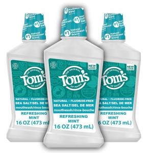 Tom’s of Maine Sea Salt Natural Alcohol-Free Mouthwash, Refreshing Mint, 16 Fl Oz (Pack of 3)(Refreshing Mint)
