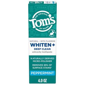 Tom’s of Maine Whiten Plus Deep Clean Whitening Toothpaste, Natural Whitening Toothpaste with Plant-Based Cleansers, Enamel Safe Formula, Whitens Without Causing Sensitivity, Spearmint, 4.0 Oz(Peppermint)