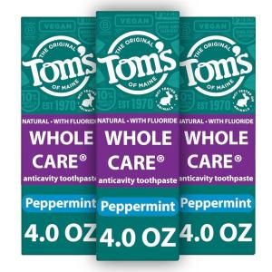 Tom’s of Maine Whole Care Natural Toothpaste with Fluoride, Peppermint, 4 oz. 3-Pack (Packaging May Vary)(Peppermint)