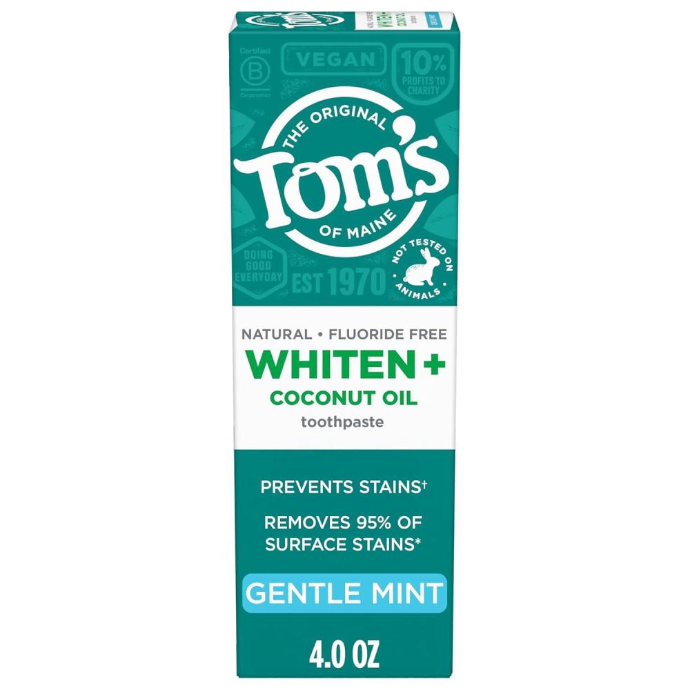 image:imageToms of Maine Whiten Plus Coconut Oil Fluoride Free Toothpaste Natural Whitening Toothpaste with Coconut Oil and PlantBased Cleansers Whitens Without Causing Sensitivity Gentle Mint 40 Oz